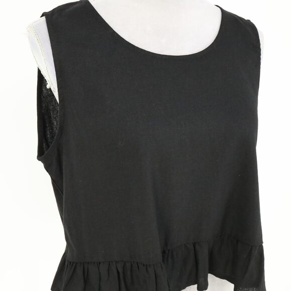 Nicole Miller Top Womens Large Black Linen Blend Ruffle Hem Blouse Resort New - Picture 7 of 14
